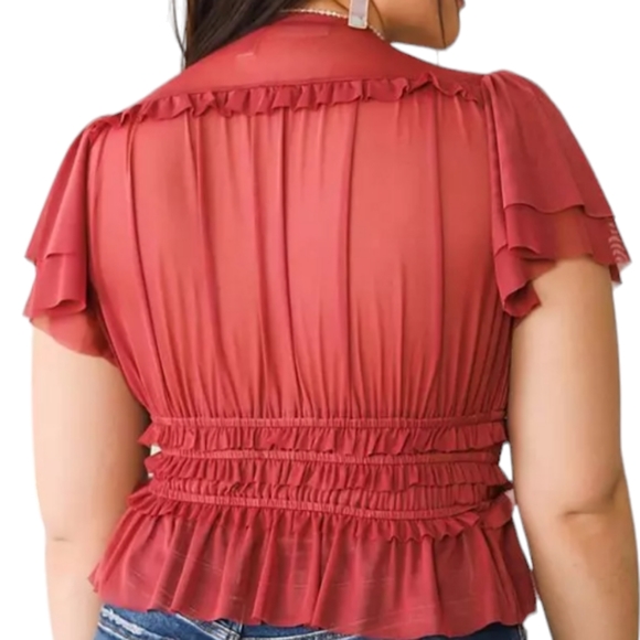 Tiered Ruffle Mesh Cropped Top - Picture 4 of 12